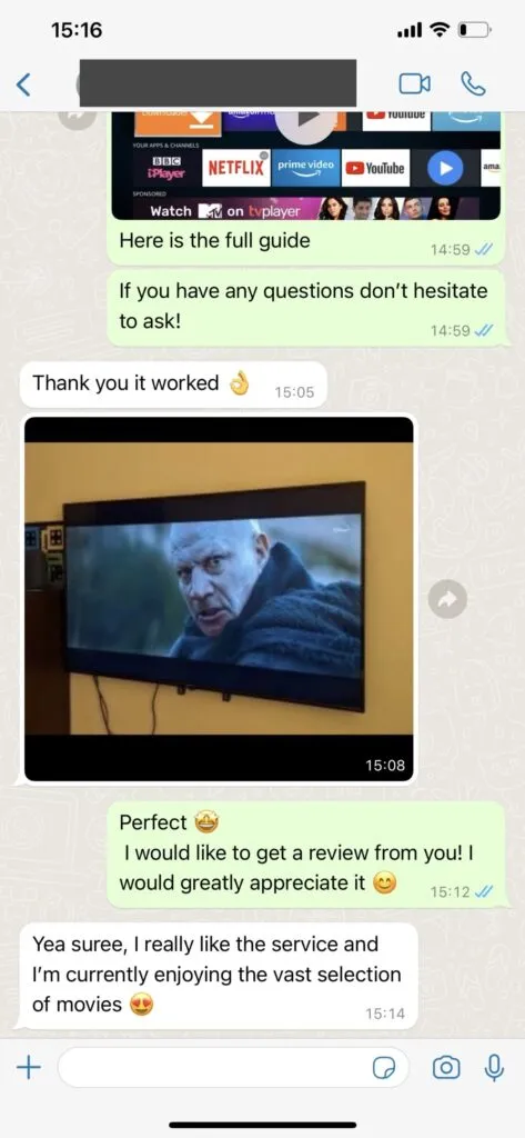 WhatsApp customer satisfaction proof chat screenshot 1
